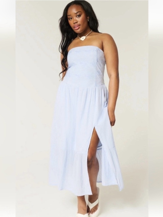 Hollister Dresses & Skirts - Hollister Strapless Light Blue Midi Dress with Side Slit NWOT large